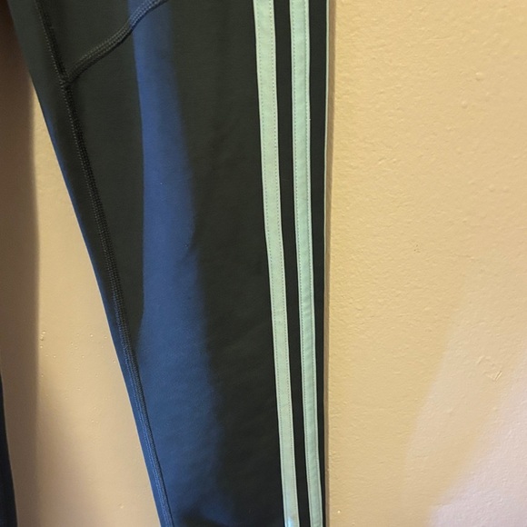 Adidas Kids Black Leggings with Aqua Stripes - Picture 5 of 6